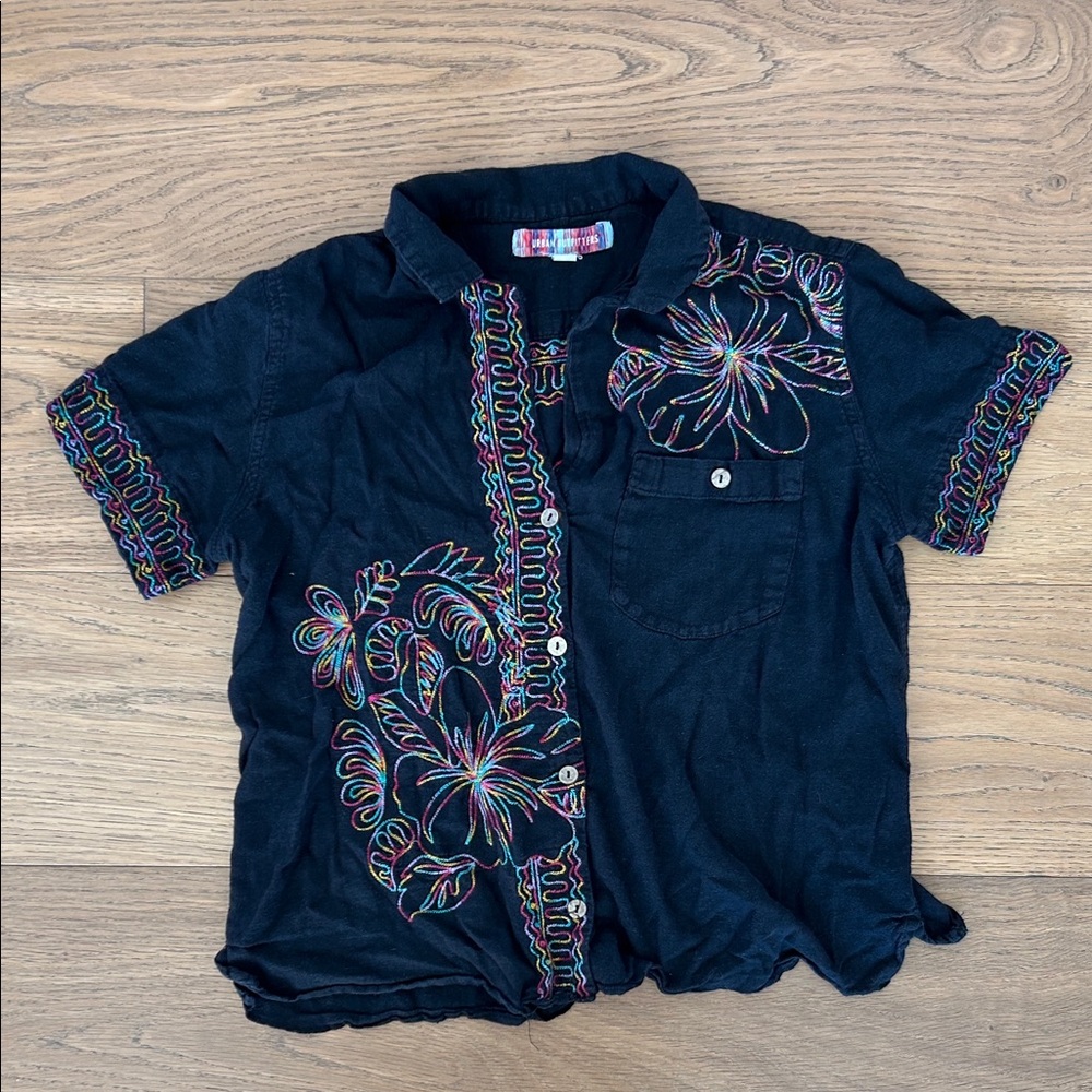 Urban Outfitters Black Shirt with Colorful Embroidery